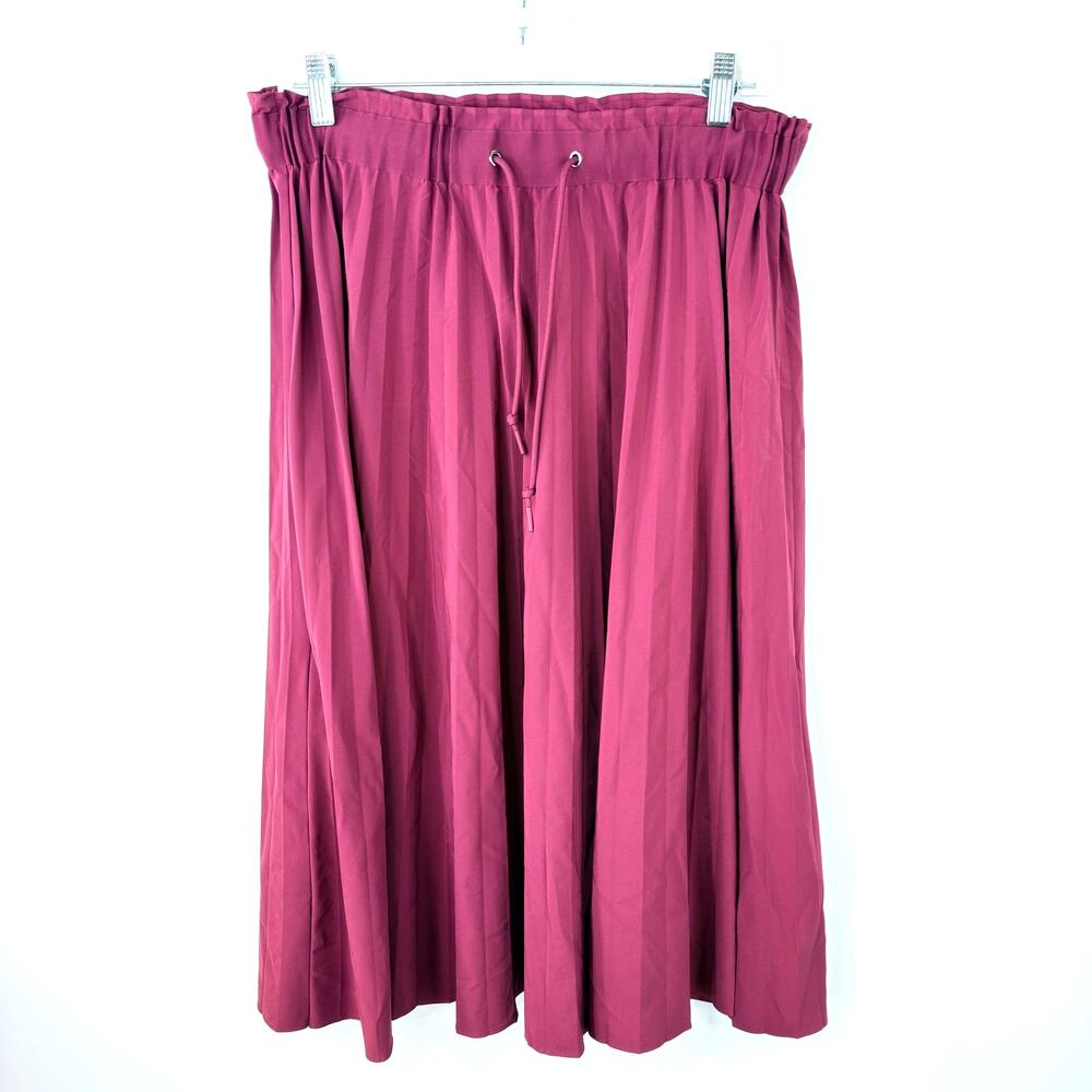 Athleta Women's Hayes Pleated Midi Skirt Burgundy Drawstring SIZE Medium